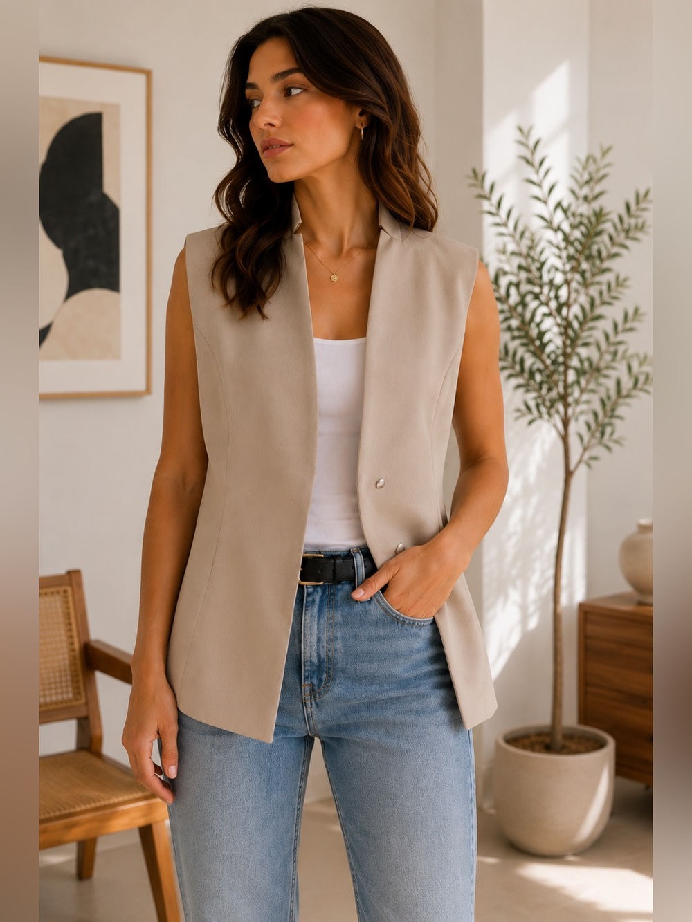 ONLY Tailoring Structured Sleeveless Blazer Vest Taupe NWT Size 38